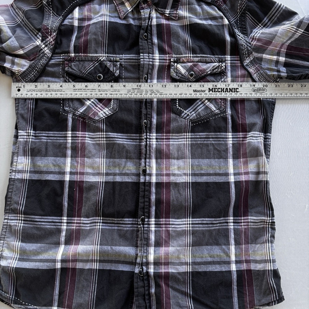 BKE Slim Fit Stretch‎ Plaid Snap Shirt Mens Medium Western Double-Stitched Yoke - Picture 12 of 13